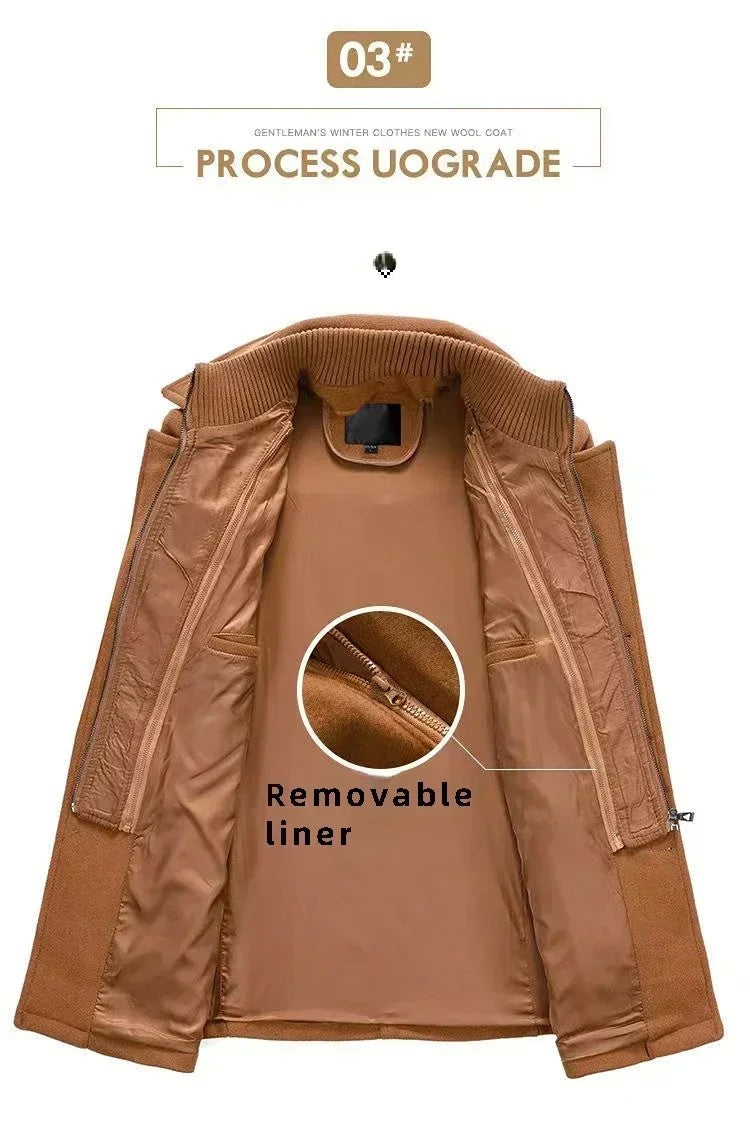 Fashion Middle Long Jacket Male Double Collar Zipper Coat Windbreak  Woolen Overcoat  Autumn Winter Wool Trench Coats