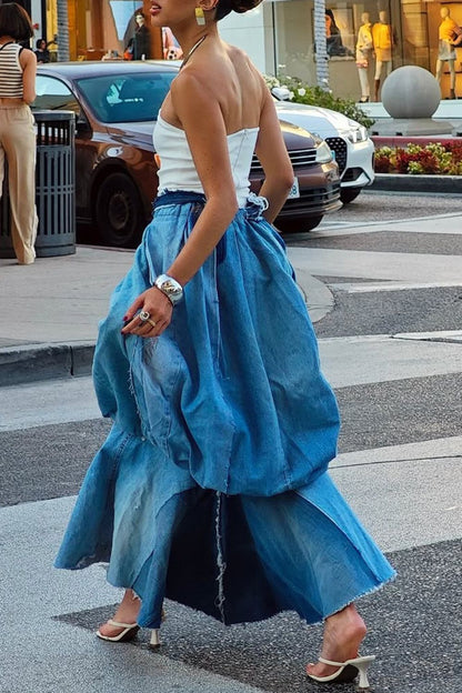 Plus Size Daily Blue Bubble Denim Skirts