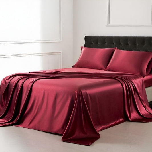 3/4Pcs Satin Sheet Se Silky & Luxury Bed Set, Soft Deep Pocket Sheets Cooling Bed Set, 1 Fitted Sheet,1 Flat Sheet,1/2Pillowcase