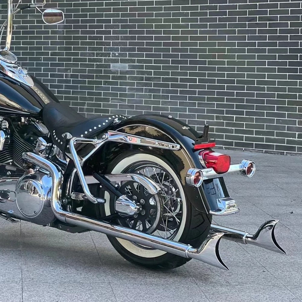 Black Chrome Dual Exhaust System Muffler For Harley Softail Heritage Classic Fat Boy Deluxe Slim Cross Bones 1997-2017
