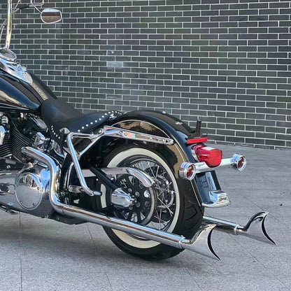 Black Chrome Dual Exhaust System Muffler For Harley Softail Heritage Classic Fat Boy Deluxe Slim Cross Bones 1997-2017