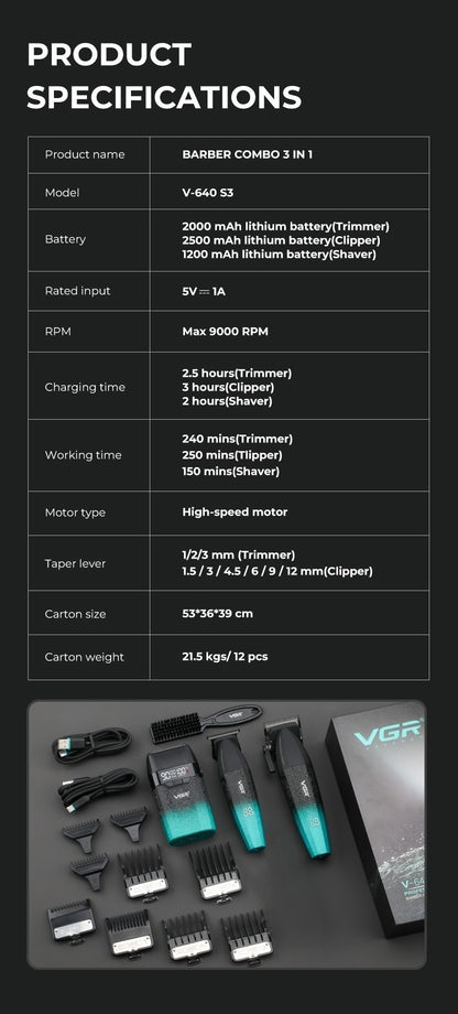 VGR Hair Clippers Professional Hair Trimmers Rechargeable Body Trimmer Electric Clippers Adjustable Hair Clippers Men V-640 s3
