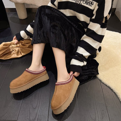 Snow Boots for Women 2024 Winter New Cashmere Warm Platform Without Heel-covered Hair Half Slipper Cotton Shoes for Women Q426