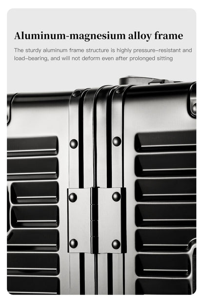 SUSHIMU 20-inch all-aluminum-magnesium alloy luggage with front opening, trolley suitcase, carry-on suitcase, metal travel