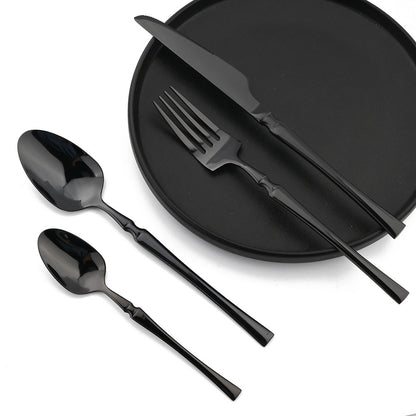 JANKNG 24 peças Conjunto de Talheres de Aço Inoxidável Louça Utensílios de Mesa Cozinha Alimentos Talheres Pretos Prata Brilhante Garfo Faca Colher