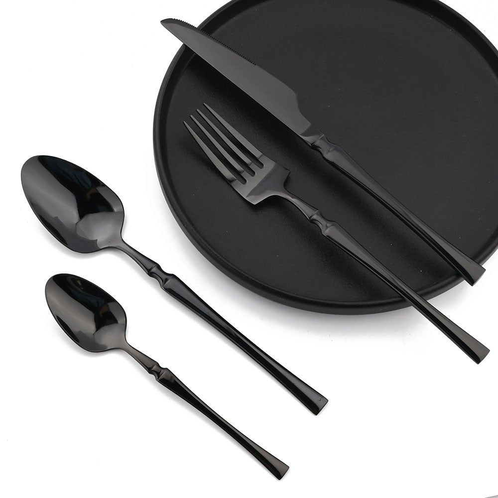 JANKNG 24Pcs White Gold Tableware Set Stainless Steel Dinnerware Spoon Fork Knife Cutlery Kitchen Food Flatware Silverware Set