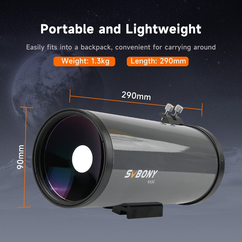 Telescópio Maksutov-Cassegrain Svbony MK90, Abertura de 90mm, Portátil para Levar a Qualquer Lugar, Ideal para Observações Lunares e Planetárias