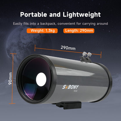 Telescópio Maksutov-Cassegrain Svbony MK90, Abertura de 90mm, Portátil para Levar a Qualquer Lugar, Ideal para Observações Lunares e Planetárias