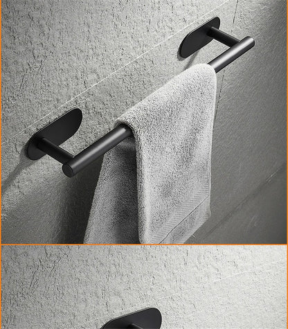Towel Bar for Bathroom No Drilling Stainless Steel Black Bathroom Accessories Sets Toilet Tissue Roll Paper Holder Towel Rack