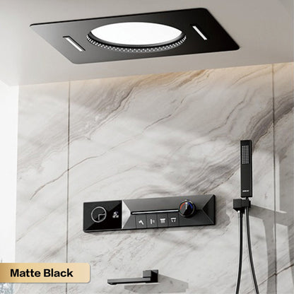 AITANA sistema de chuveiro de luxo em latão cinza arma, embutido no teto, com temperatura constante e display digital LED, torneira de banheiro com água quente e fria
