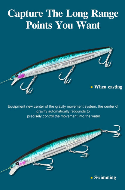 TSURIKNOYA STINGER 163S Isca Artificial Minnow de Fundo para Água Salgada com Lançamento Ultra Longo 163mm 34.2g Iscas Rígidas para Robalo