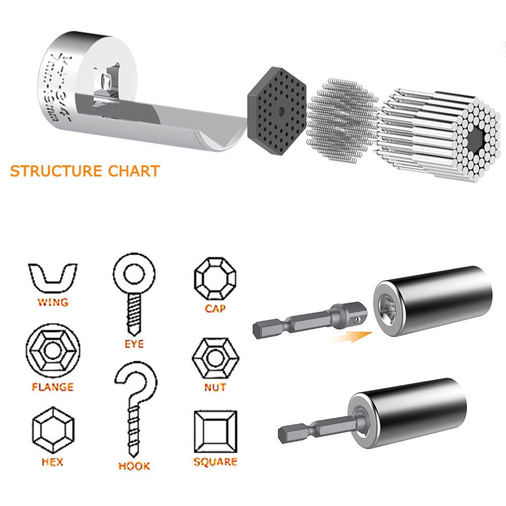 Conjunto de Soquetes Universais 7-19mm Ferramenta Adaptadora de Furadeira Chave de Porca Mágica Multiferramenta