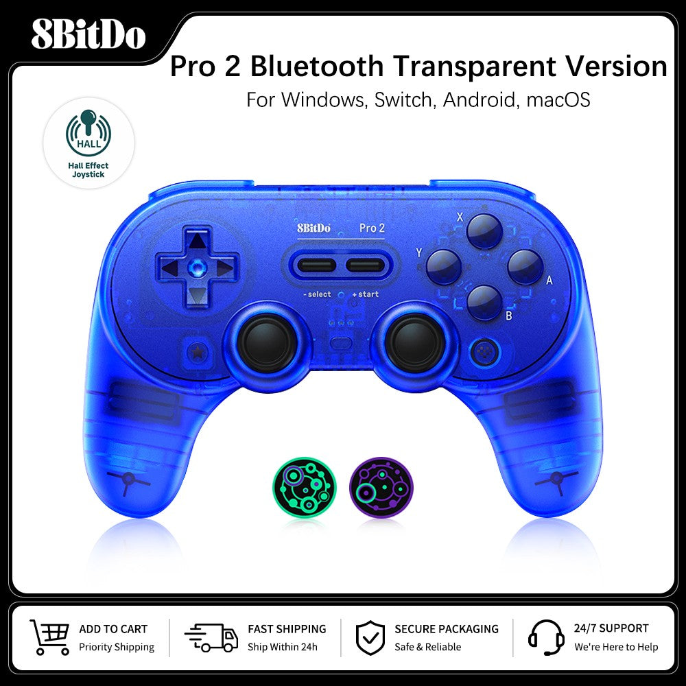 8BitDo Pro 2 Bluetooth Controller Hall Effect Joystick Gamepad for Apple Nintendo Switch 2 PC MacOS Android Steam Deck
