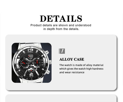 5PCS Set DEYROS Fashion Mens Calendar Watches Men Business Stainless Steel Quartz Wristwatch Male Casual Necklace Bracelet Watch