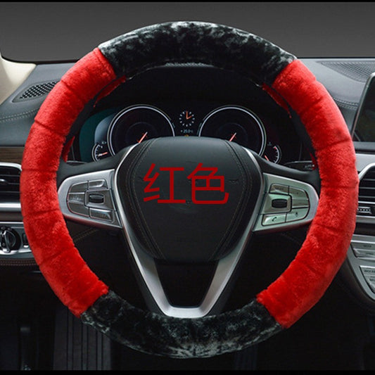 Winter Super Soft Plush Creative stitching Car Steering Wheel Cover Universal,Warm Faux Fur Auto Handlebar on the Steering-Wheel