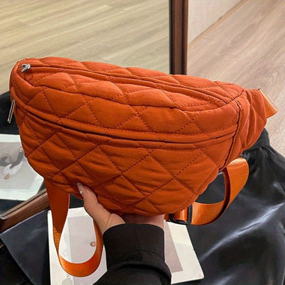 Quilted Patchwork Crossbody Bag - Large Nylon Purse, Multi-Pocket, Adjustable Strap. Grey Gift-Ready!