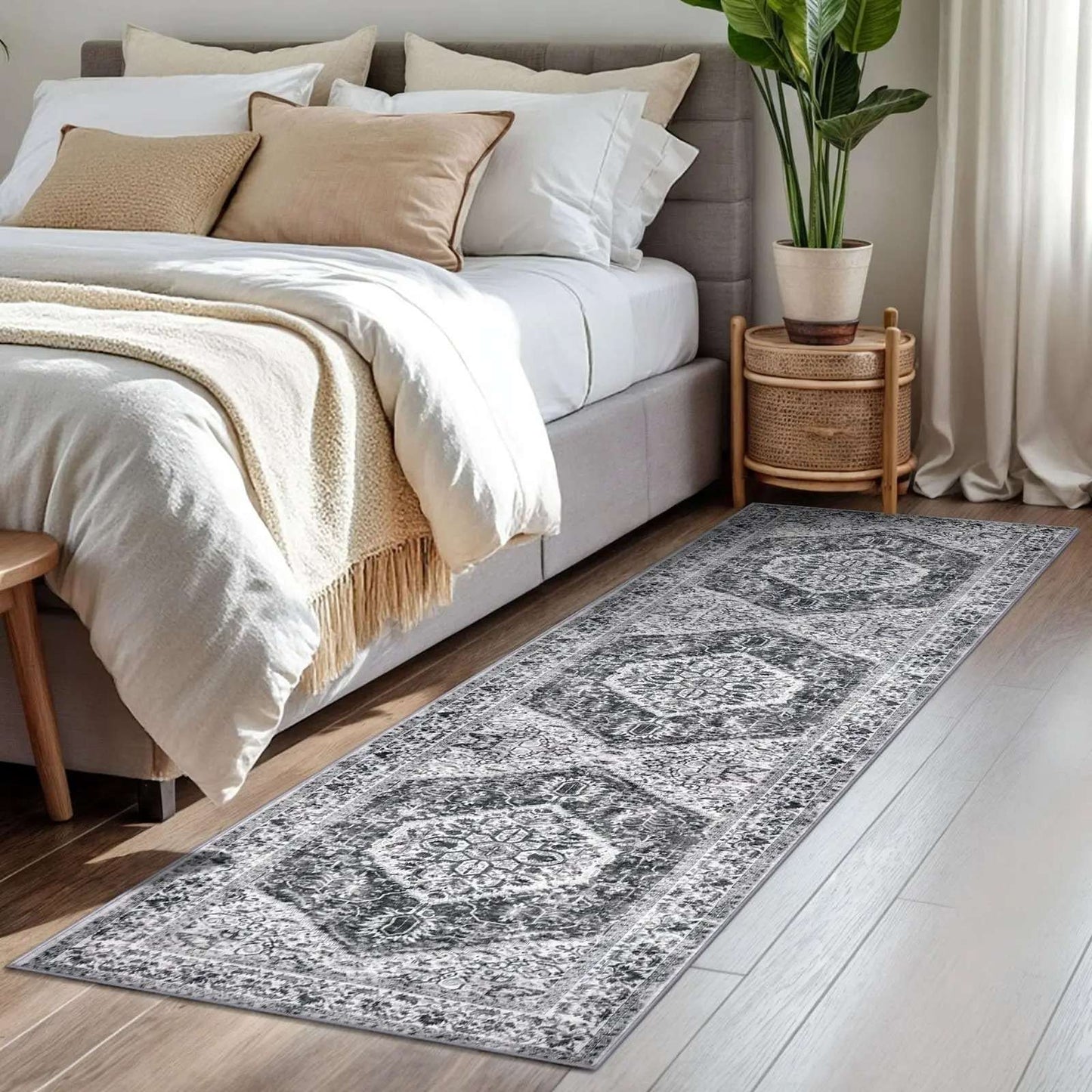 VIKAMA Persian Flannel Carpet Living Room Mat Hallway Mat Sofa Mat Bedroom Bedside Rug Long Rug Non-slip Washable Home Decor