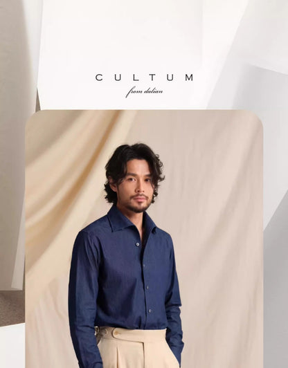 CULTUM Pure Cotton Italian Sle Men's Long Sve Slim Fit Casual Busin irt Classic k Button Collar Denim irt