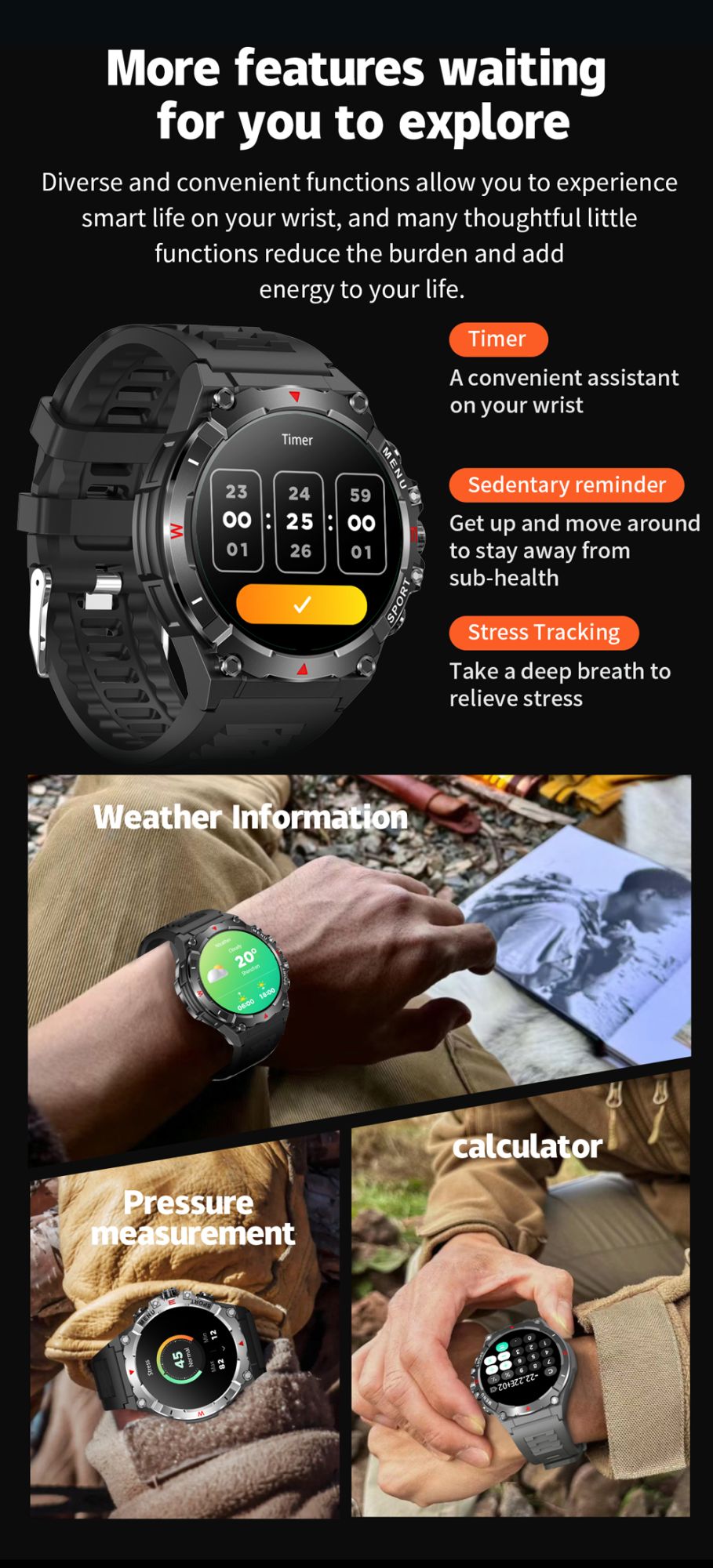 Smartwatch COLMI V76 GPS 2025 Tela AMOLED Ultra 1.43" Bússola e Altímetro Integrados Chamada Bluetooth Smart Watch Bateria 500mAh