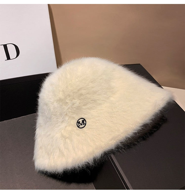 Coreia Designer M Bucket Hat Feminino Quente Pelúcia Angola Coelho Pelo Chapéu Senhora Outono Inverno Ins Moda Chapéu Bacia Retrô Fofo Panamá