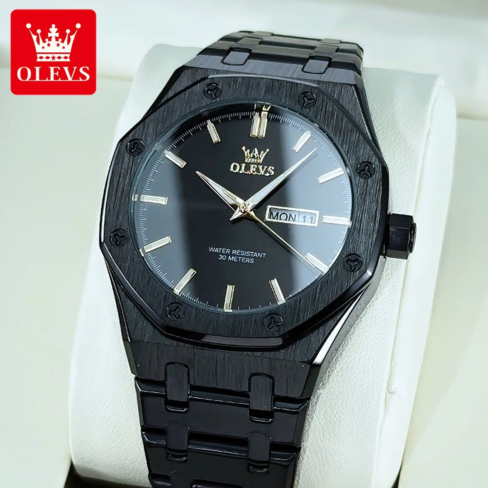 OLEVS Men's Watches Luxury Fashion Fine Steel Original Quartz Wristwatch for Man Waterproof Luminous Date Week Trend Dress 3726