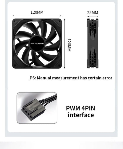 TEUCER PC Computer Case Fan PWM 4 Pin 120mm Silent 12CM Fan CPU Cooler Cooling Fan Cooling Radiator Fan 12V Adjust Fan Speed