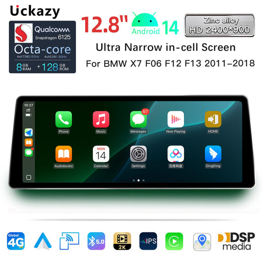 12.8"2400*900 Android 14 Snapdragon 665 Wireless CarPlay Android Auto Car Stereo For BMW F06  CIC NBT 2011-2018 Radio GPS Screen