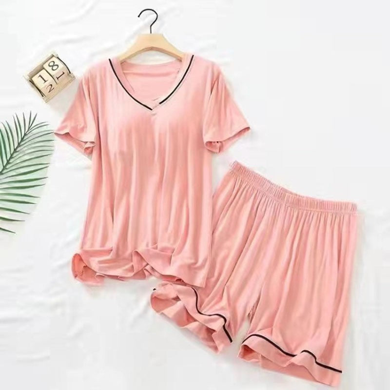 Sexy Nightwear Women Short Sleeves and Shorts with Chest Pads Pajamas Two-Piece Set of Comfortable Solid-Coloured Student Home W