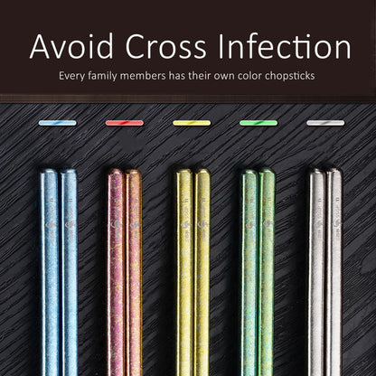 10 Pcs of Pure Titanium Chopsticks in 5 No Paint Different Colors Ultra Light 8g/pcs 23cm Chopstick Good for Family Health