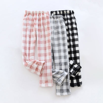 Women Pajama Pants Yoga Pants Elastic Waist Fuzzy Fleece Plaid Bottoms Soft Lounge Sleepwear With Pockets Plush Pajamas Pants
