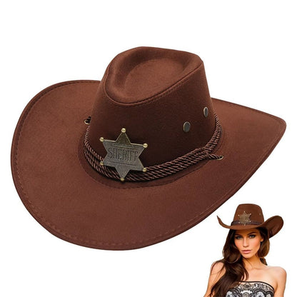 Chapéu Unissex de Cowboy para Praia em Camurça Sintética Aba Larga Proteção Solar Chapéu de Festa Cosplay Chapéu de Jazz Cor Sólida Respirável
