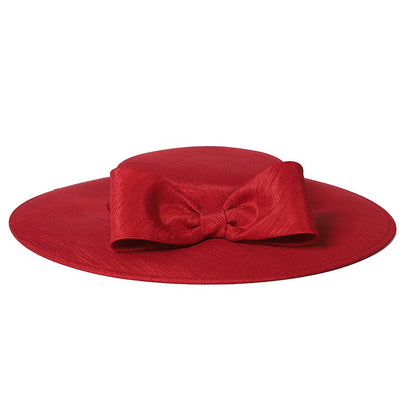 FS Elegante Chapéu de Aba Larga Marfim Feminino Grande Laço Ocasião Formal Kentucky Boné Feminino Casamento Coquetel Festa Fedora de Topo Reto 2024