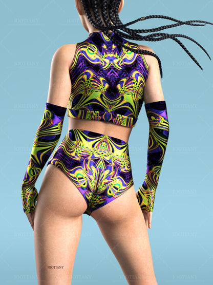 Adult Summer Role Play Bodysuit Women Sexy Hollow Sleeveless Blue Graffiti Art Swimsuit Carnival Party Stage Performance Clothes