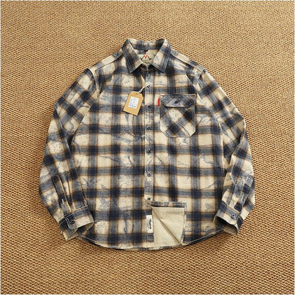 Autumn New Japanese Retro Long-Sleeve Lapel Plaid Cargo Shirt Men's Simple 100% Cotton Washed Pocket Casual Blouses Thin Coat