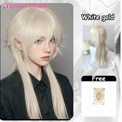 Peruca Curta Mullet Cabeça Sintética Lisa Dourado Preto Fofo Natural Rabo de Lobo Cabelo Masculino e Feminino Peruca para Festa Diária Cosplay