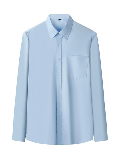 Iron-Free Long Sleeve Silk Smooth Drapey Wedding Shirt for Men Summer Business Formal Wine Red Large Size Men's Clothing