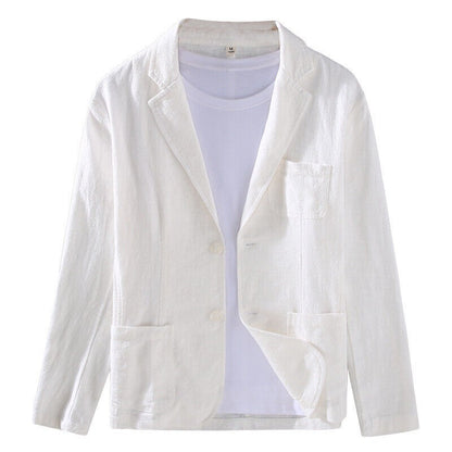 2024 Retro Cotton Linen Men Blazer Coat Beach Wedding Party Suit Spring Summer Fashion Male Formal Business Slim Suit Jacket