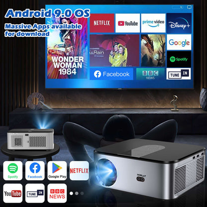 Projetor LED 4K Android HORLAT T3N 1500 Ansi Lumens Vídeo Full HD 1080P 8K Home Theater Keystone Automático WiFi 5G Portátil