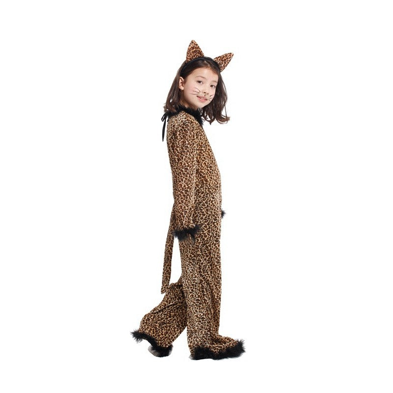 4?10Y Girls Leopard Animal Cosplay Jumpsuit, Kids Costume for Halloween Purim Carnival Mardi Gras Party