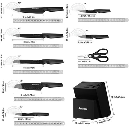 Conjunto de Facas de Cozinha Astercook com Bloco Amolador Embutido, Próprio para Lava-Louças, Conjunto de Bloco de Facas de Aço Inoxidável Alemão de 15 Peças