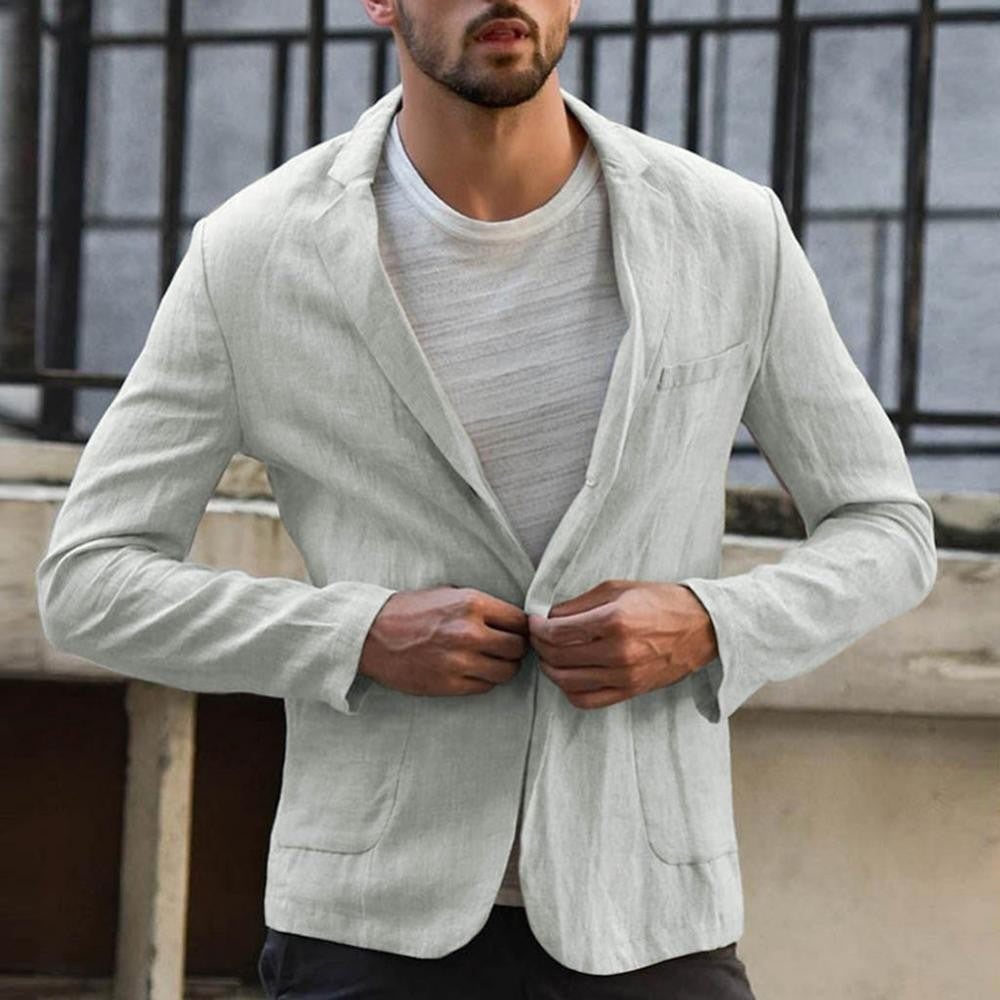 Cotton Linen Slim For Men Solid Color Long Sleeve Pockets Summer Coat Thin Male Casual Jacket Business Men Blazer