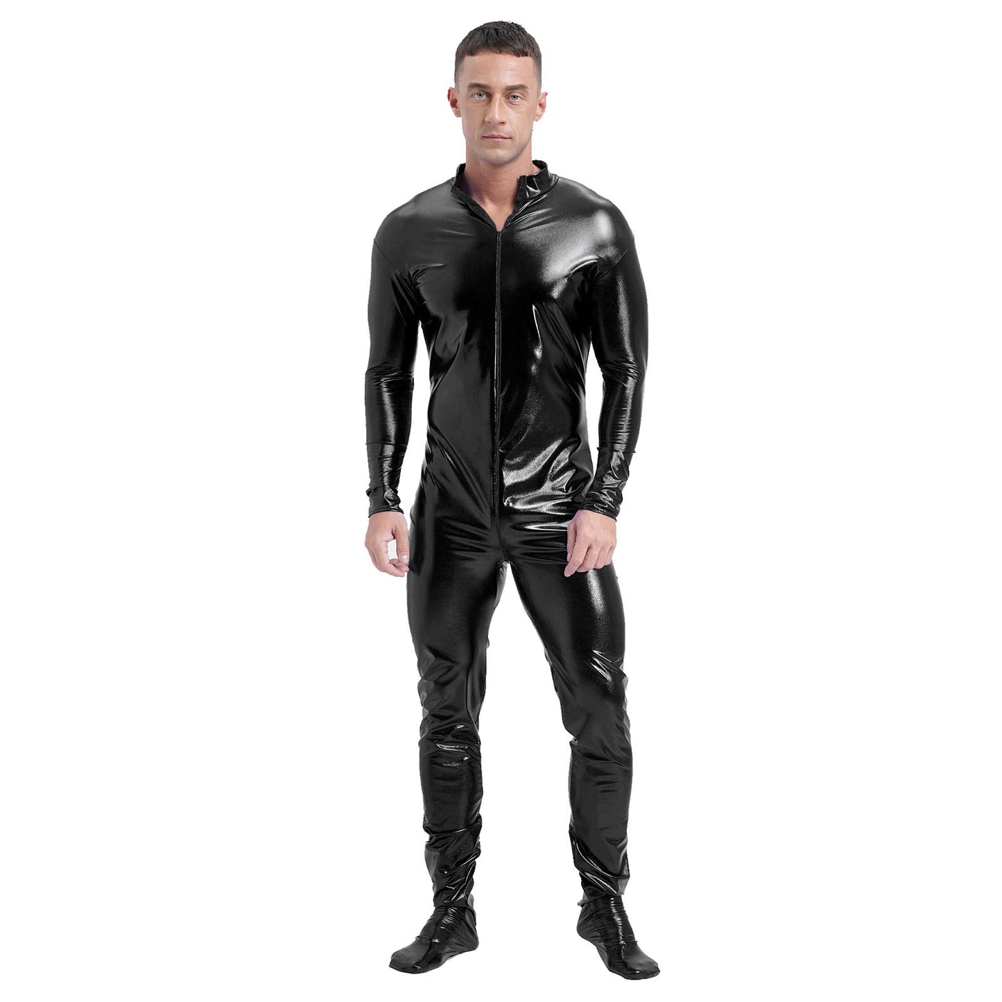 Men's Shiny Metallic Zentai Dress-up Jumpsuit Cosplay Costume Performance Stage Disco Clubwear Full Body Unitard Tights Leotard