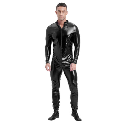 Men's Shiny Metallic Zentai Dress-up Jumpsuit Cosplay Costume Performance Stage Disco Clubwear Full Body Unitard Tights Leotard