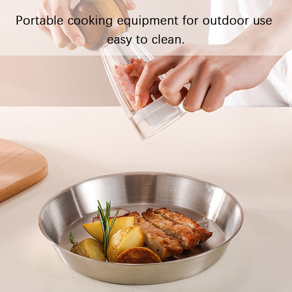 304 stainless steel frying pan, cooking utensil, camping, portable, foldable handle, outdoor, steak frying, flat bottom pan