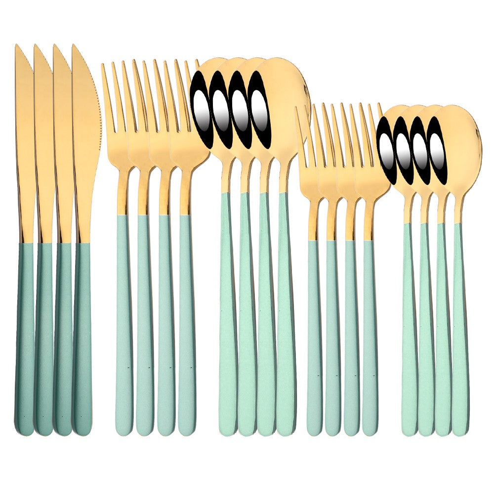 20Pcs Pink Silver Dinnerware Set Knife Dessert Fork Spoon Flatware Cutlery Set 304 Stainless Steel Silverware Tableware Kitchen