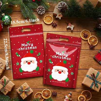 50Pcs Resealable Christmas Zip Lock Bags 50PCS Clear Christmas Plastic Sealing Bags with Handles for Xmas Holiday Party Candy
