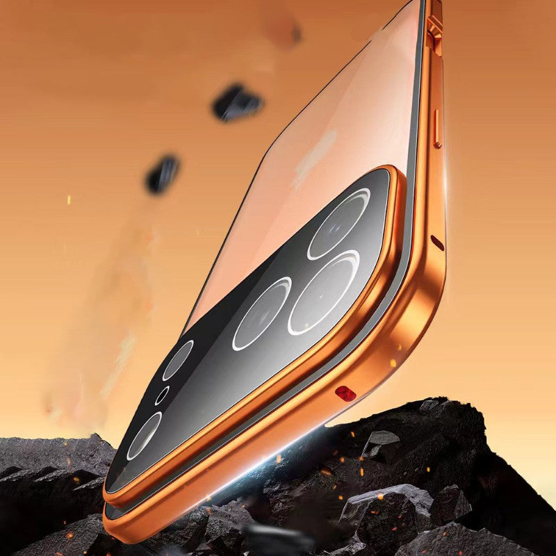 Capa Protetora 360° Magnética de Metal com Vidro Dupla Face e Trava de Encaixe para iPhone 17 Pro Max/17/Air/17 Pro