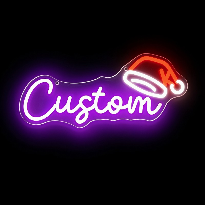 Custom Text and Santa Hat Neon Sign Creative LED Christmas Light Wall Decor Unique Xmas Gift for Home Party Holiday Decoration