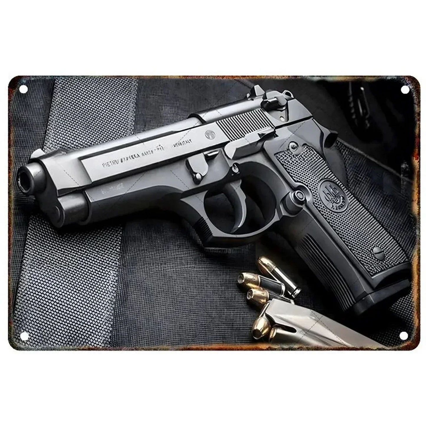 GUNHERO Pistol Metal Wall Signs - Bold Military Style - Perfect Decor for Man Caves, Homes, Bars & Garden Spaces