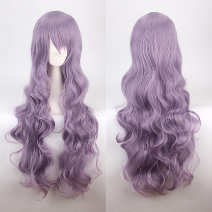 Peruca de anime colorida estilo cosplay europeu e americano, com rede de fivela para comércio exterior, universal, 80CM de comprimento, encaracolada de fibra sintética